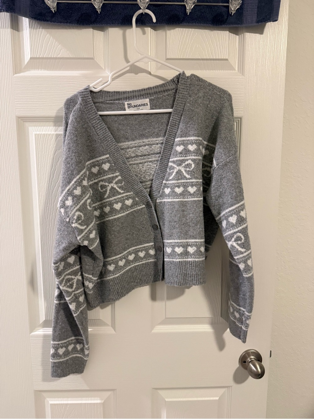 No Boundaries Gray and White V-Neck Button Cardigan